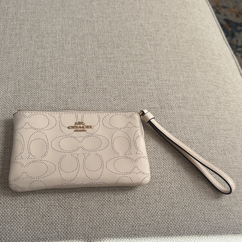 Coach Beige Wristlet with Gold Logo